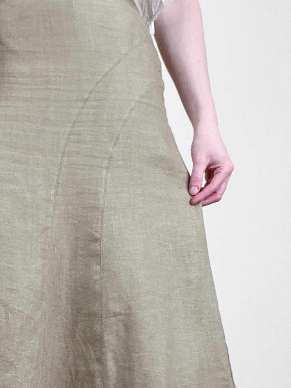 Vintage 90s Linen Midi Skirt Asymmetric High Waisted Minimalist Coastal 1990's - Picture 4 of 8